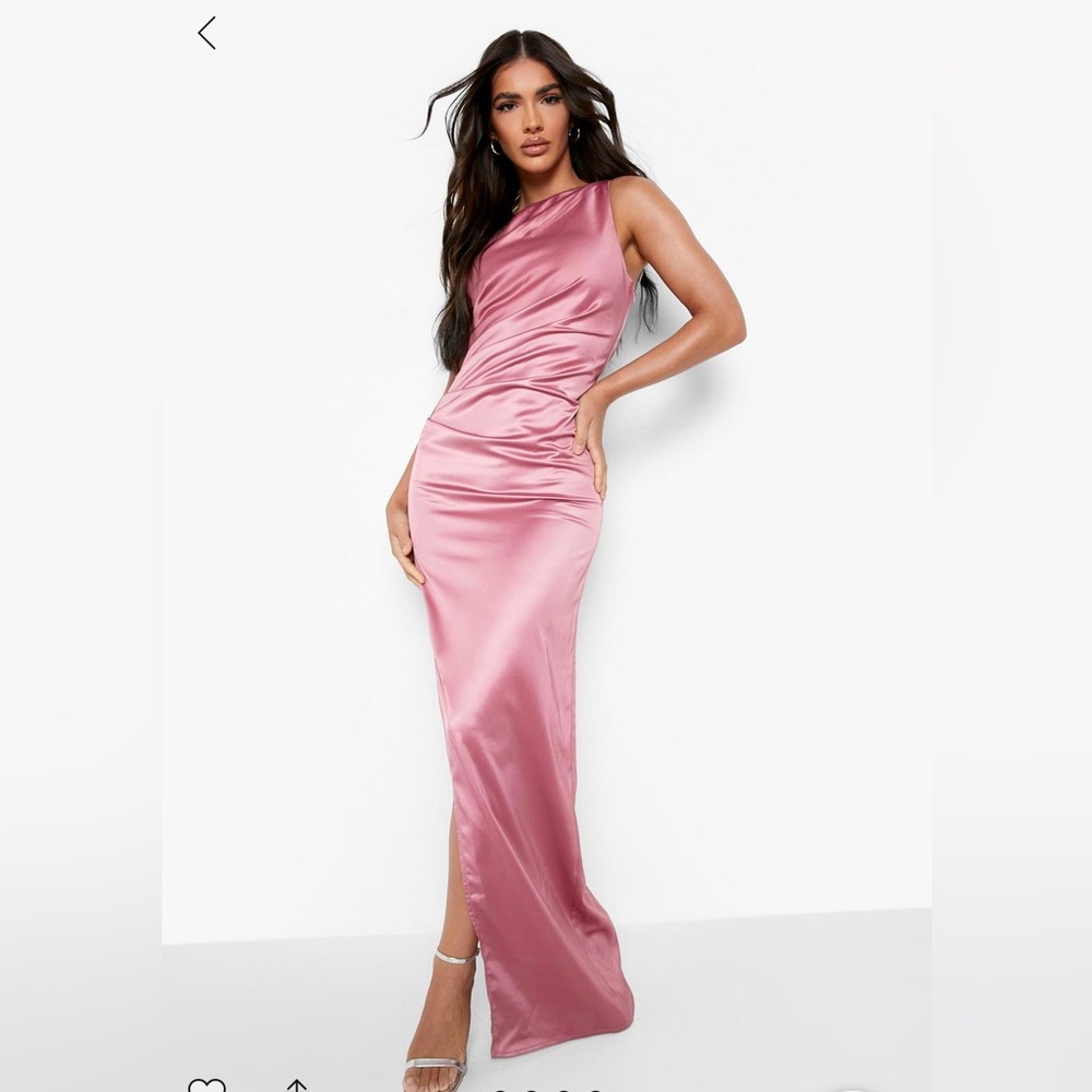 Satin one shoulder split maxi dress from BOOHOO